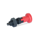 GN 617.2 - Stainless Steel-Indexing plungers with red knob, Type CK, with rest position, with lock nut, Inch