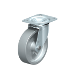 L-G - Pressed steel swivel castor, medium heavy duty brackets, with top plate fitting. Cast iron wheel