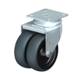 LDA-TPA - Light duty twin wheel swivel castor with top plate fitting, wheel with thermoplastic rubber tread, with polypropylene wheel centre